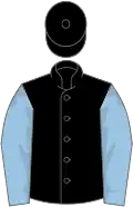 Black, light blue sleeves