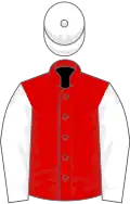 Red, white sleeves, white cap