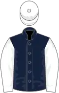 Dark blue, white sleeves and cap