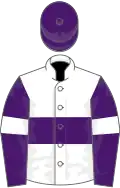 White, purple hoop, purple sleeves, white armlets, purple cap
