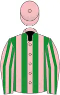 Pink and green stripes, pink cap