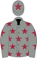 Grey, maroon stars, grey cap, maroon star