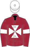 Maroon, white maltese cross and armlets, white cap
