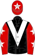 Black, white chevron, red sleeves, white stars, red cap, white star