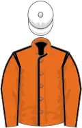 Orange, brown seams, white cap