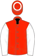Scarlet, white sleeves, scarlet cap, white hoop