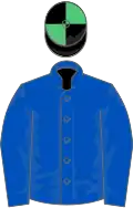 Royal blue, black and emerald green quartered cap