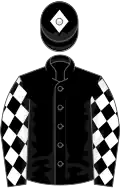 Black, white diamonds on sleeves, diamond on cap