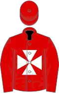 Red, white maltese cross, red cap