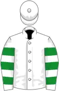 White, white sleeves, green hooped, white cap