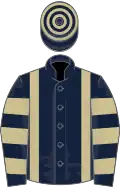 Dark blue, beige braces, hooped sleeves and cap