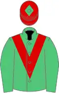 Emerald green, red chevron, red cap, emerald green diamond
