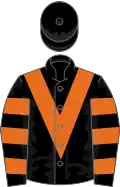 Black, orange chevron, hooped sleeves