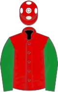 Red, green sleeves, red cap, white spots