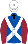 Bleu Roy, Croix de Saint André et toque blanches, manches grenat