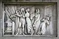 Bas-relief de la tombe des Lavalette montrant l'évasion du comte grâce à sa femme.