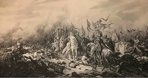 Peinture de Juliusz Kossak représentant la bataille de Płowce