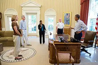 Conseillère aux affaires européennes dans le Bureau ovale, août 2013, avec Obama.