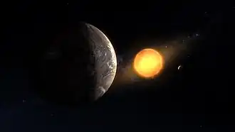 Vue d'artiste de Kepler-1649 c avec son étoile.