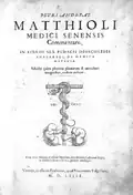 Page de titre de Commentarii, In Libros Sex Pedacii Dioscoridis Anazarbei de Pierandrea Mattioli.