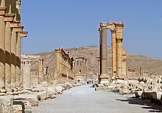 La section centrale de la colonnade avec au fond, vers l'ouest, l'arc tétrapyle.