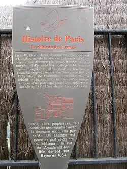 Panneau Histoire de Paris « Le Château des Ternes ».