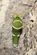 Chenille avec son osmeterium sorti, imitant une tête de serpent