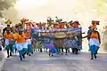 Défilé du groupe Ijakata lors de la parade carnavalesque du dimanche dans la rue Lalouette de Cayenne.