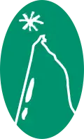 La forme de la presqu'ile du Médoc, avec une étoile à la pointe, sur un ovale vert.