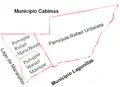 Carte des trois paroisses civiles de la municipalité