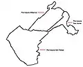 Carte des trois divisions territoriales et statistiques de la municipalité.