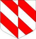Parti contre-bandé d'argent et de gueules.