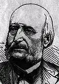 Portrait d'un homme chauve portant favoris et moustaches.