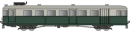 Autorail avec un bas de caisse vert foncé et un haut de causse jaune clair.