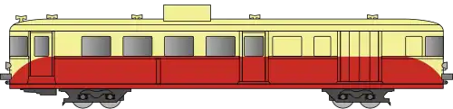 Autorail démotorisé avec un bas de caisse rouge et un haut de caisse crème.