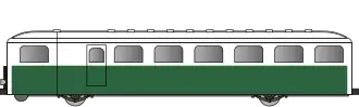 Autorail en livrée de la compagnie du Midi, bas de caisse vert foncé et haut de caisse blanc.