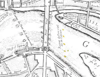 Les vestiges du « pont de Pédauque » (plan par Albert Jouvin de Rochefort, 1680).