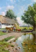 Peder Mørk Mønsted.À Strøby Egede&nbsp;(en), vaches allant s'abreuver, 1936.