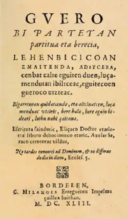 Première de couverture d’un livre écrit en basque.
