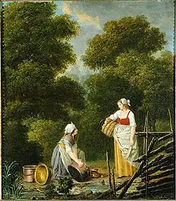 Deux servantes au bord d'un ruisseau.
