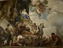 Peinture du plafond de l’escalier d’honneur.