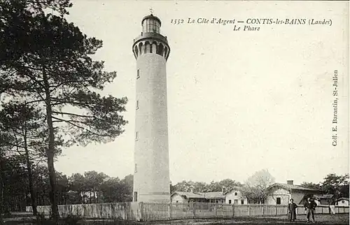Phare de Contis monochrome au début du XXe&nbsp;siècle.