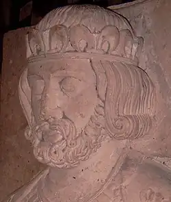 Gisant de Philippe&nbsp;Ier (vue d'artiste), abbaye de Saint-Benoît-sur-Loire, XIIIe&nbsp;siècle.