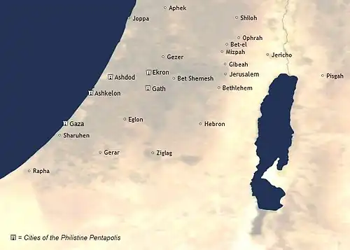 Cités des Philistins vers 1000 av. J.-C.