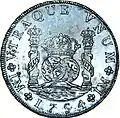 Pièce de 8 réaux 1754 Lima Revers (H40mm) du Jeanne-Elisabeth.