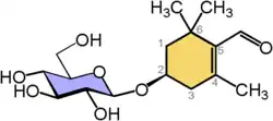 Picrocrocin, with the safranal moiety shaded with saffron colour.