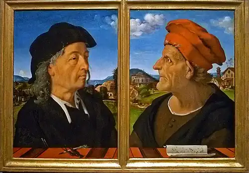 Piero di Cosimo. Double portrait des sculpteurs Giuliano et Francesco da Sangallo. Huile/bois. H. 45 cm. vers 1482. Rijksmuseum Amsterdam