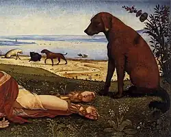 Détail du chien, peut-être Lélaps