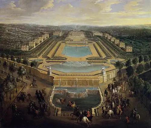 Bassins, jets d'eau, cascades et abreuvoir des jardins de Marly, au XVIIe siècle.