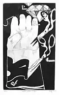 Pierre, papier, ciseaux. Technique mixte : burin et aquatinte, 1973
